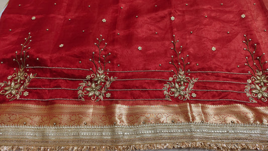 Pure banarasi Maharani tissue silk saree in royal red colour