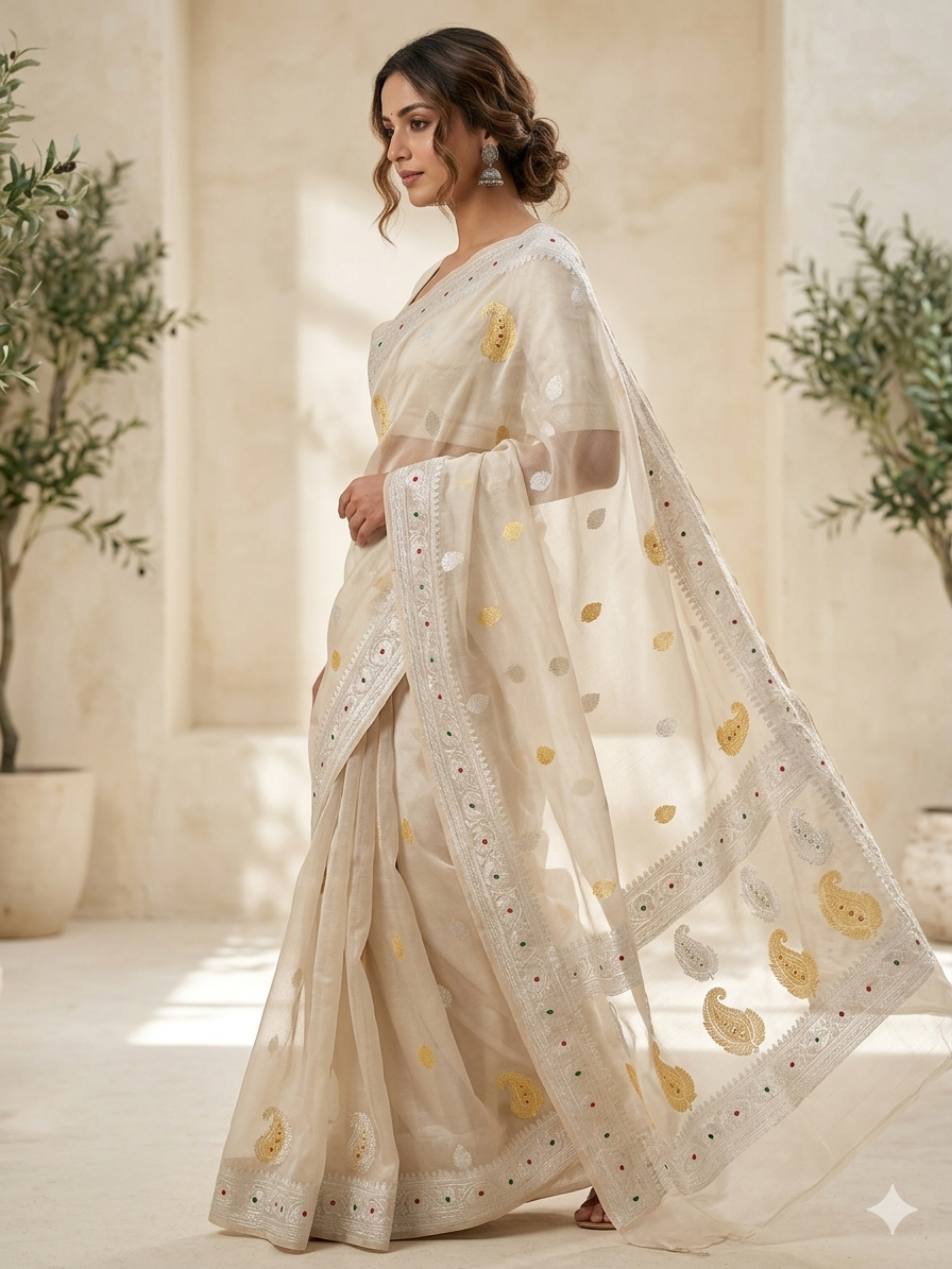 Pure banarasi tissue chiffon saree