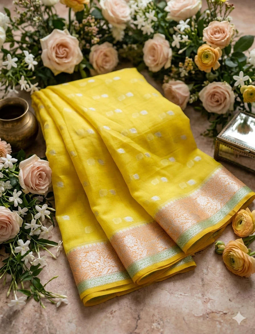 Pure banarasi khaddi chiffon saree