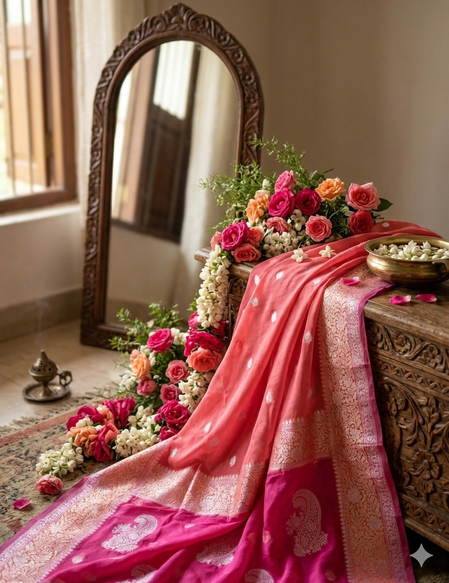Pure banarasi khaddi chiffon saree