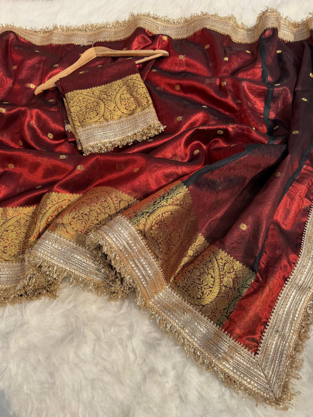 Semi tissue silk saree - Maroon colour