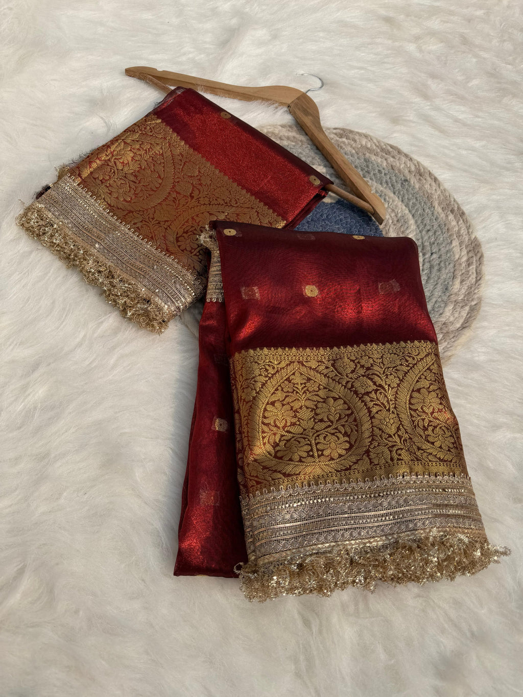 Semi tissue silk saree - Maroon colour