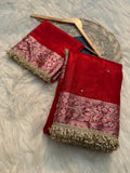 Banarasi Semi tissue silk saree with embroidery & designer laces - royal Red colour
