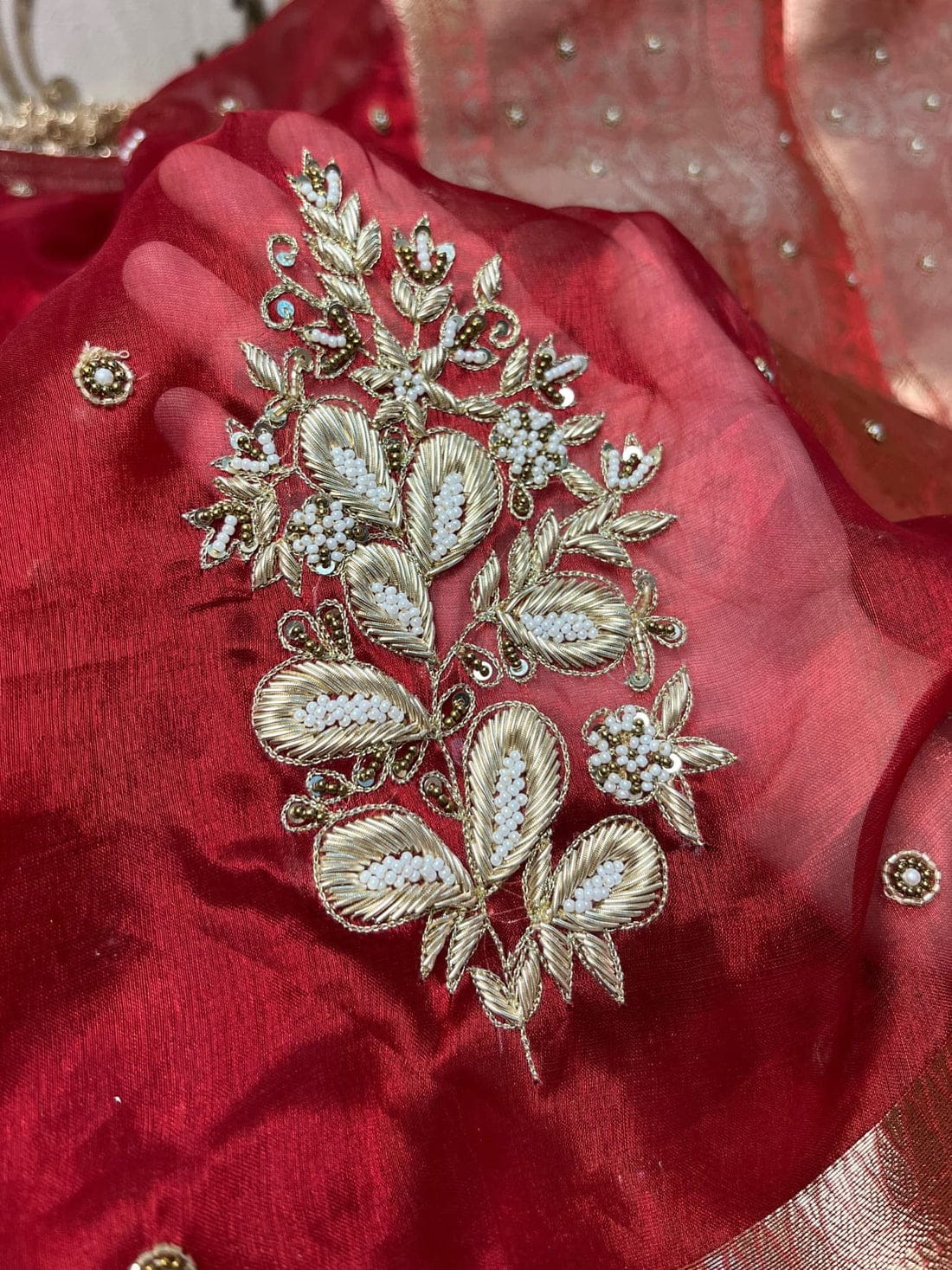 Pure tissue silk saree with hand embroidery - Royal red