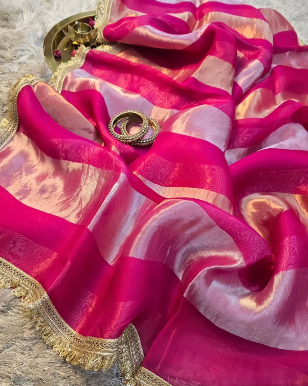 Pure organza strips tissue silk saree
