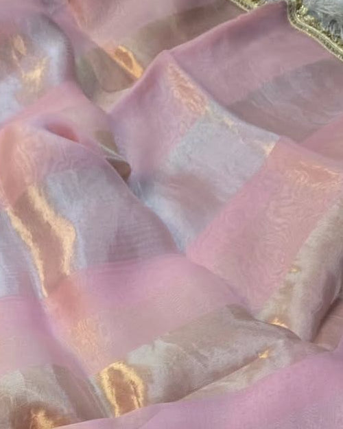 Pure organza strips tissue silk saree