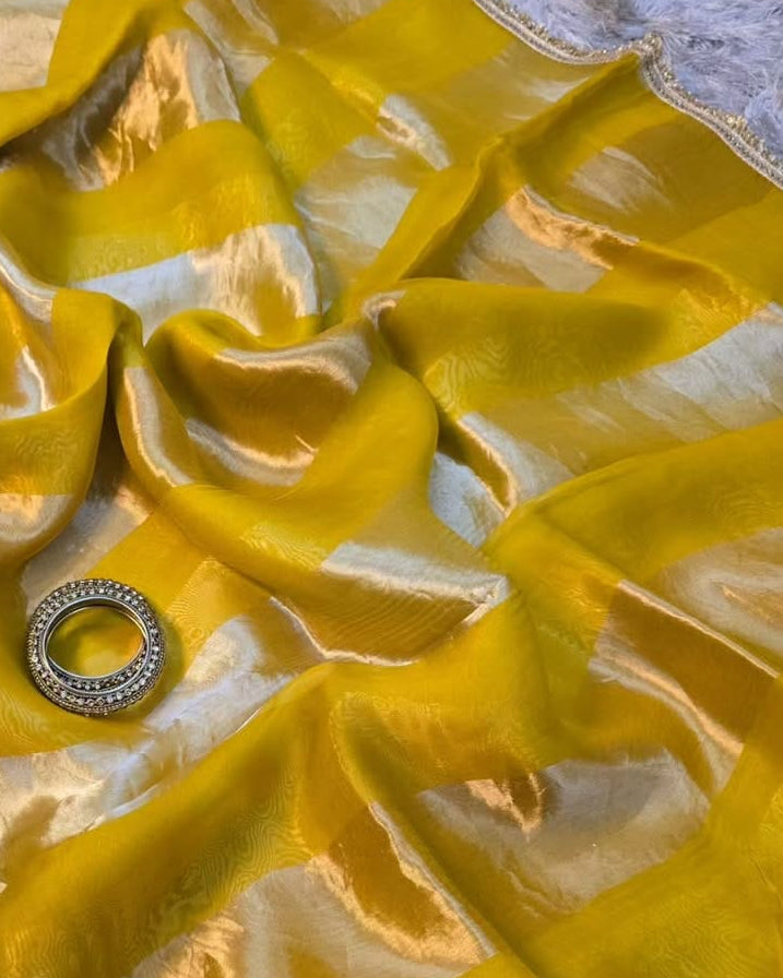 Pure organza strips tissue silk saree
