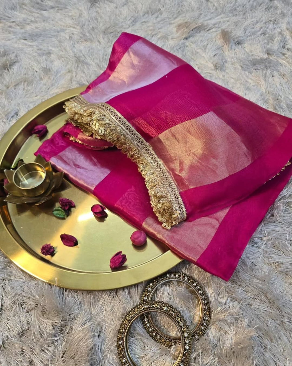 Pure organza strips tissue silk saree