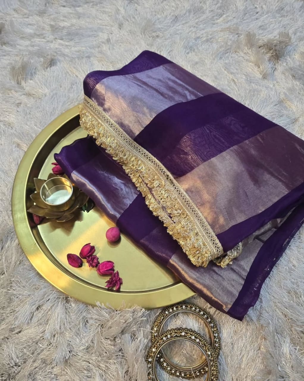 Pure organza strips tissue silk saree