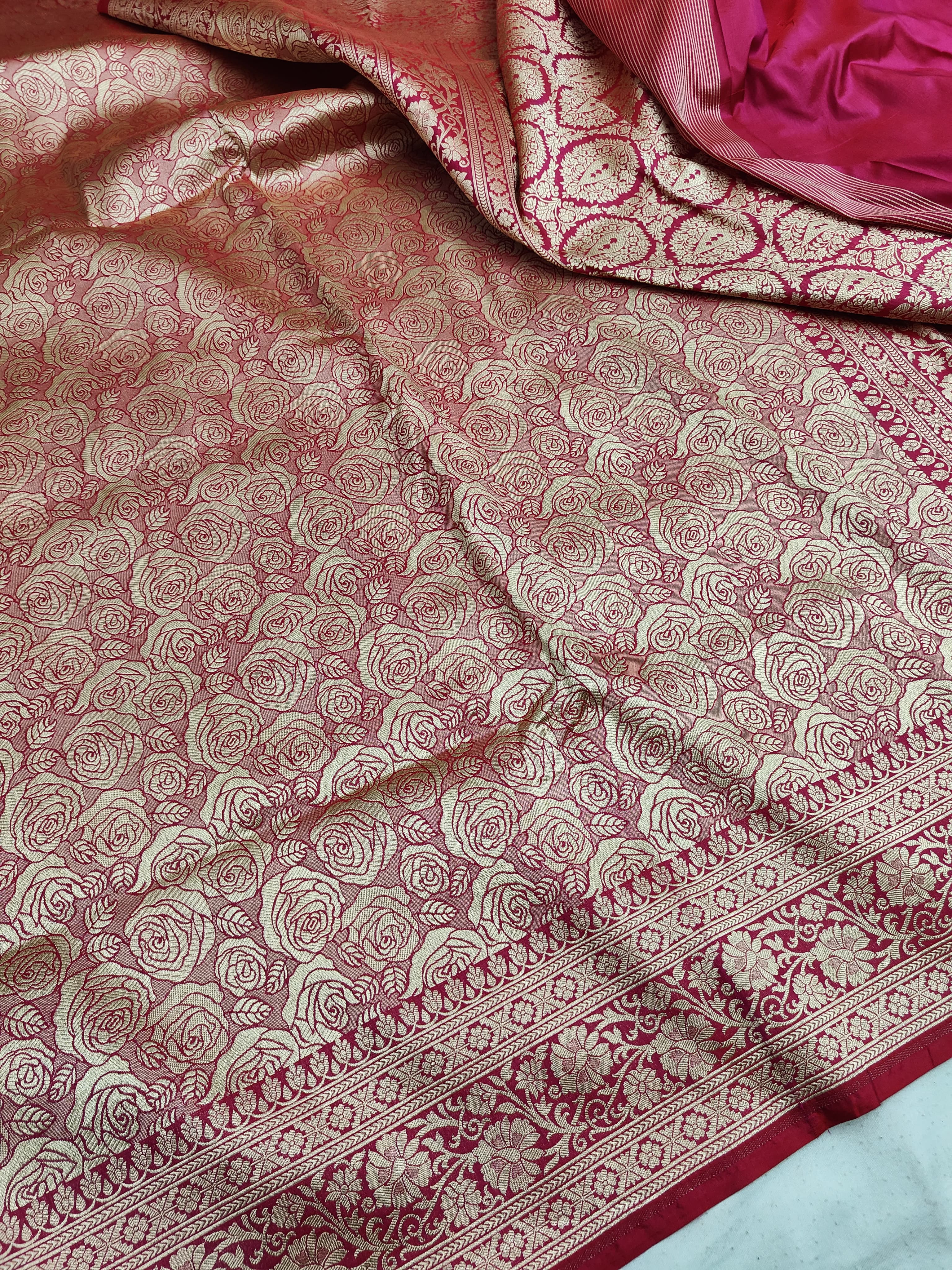 Banarasi handloom pure katan silk saree - Gulab
