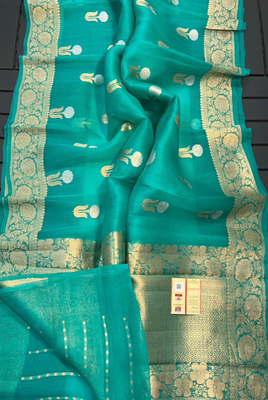 Banarasi pure Kora silk saree - aqua green colour
