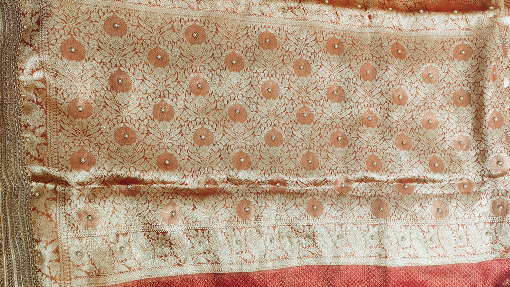 Pure tissue silk saree with hand embroidery - Royal Red