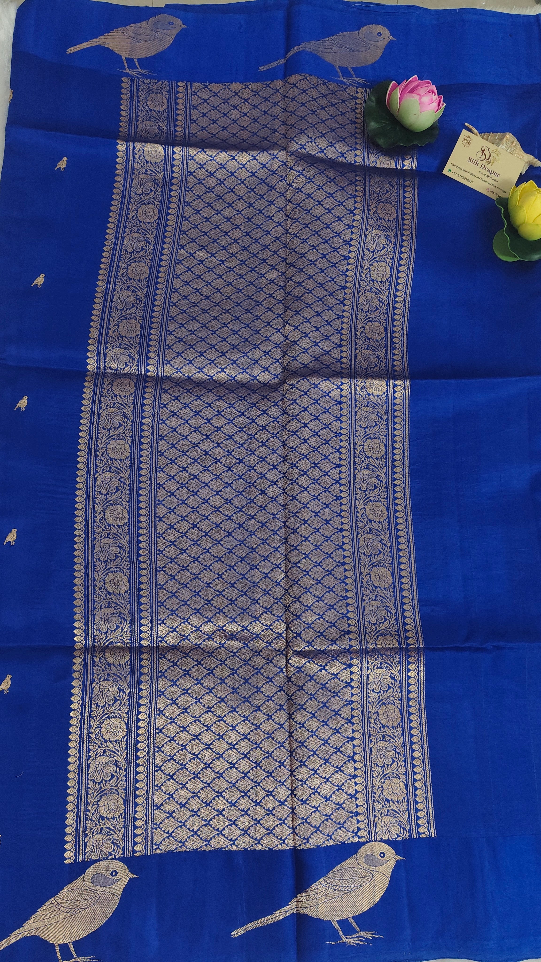 Pure banarasi Raw mango Silk saree in royal blue colour