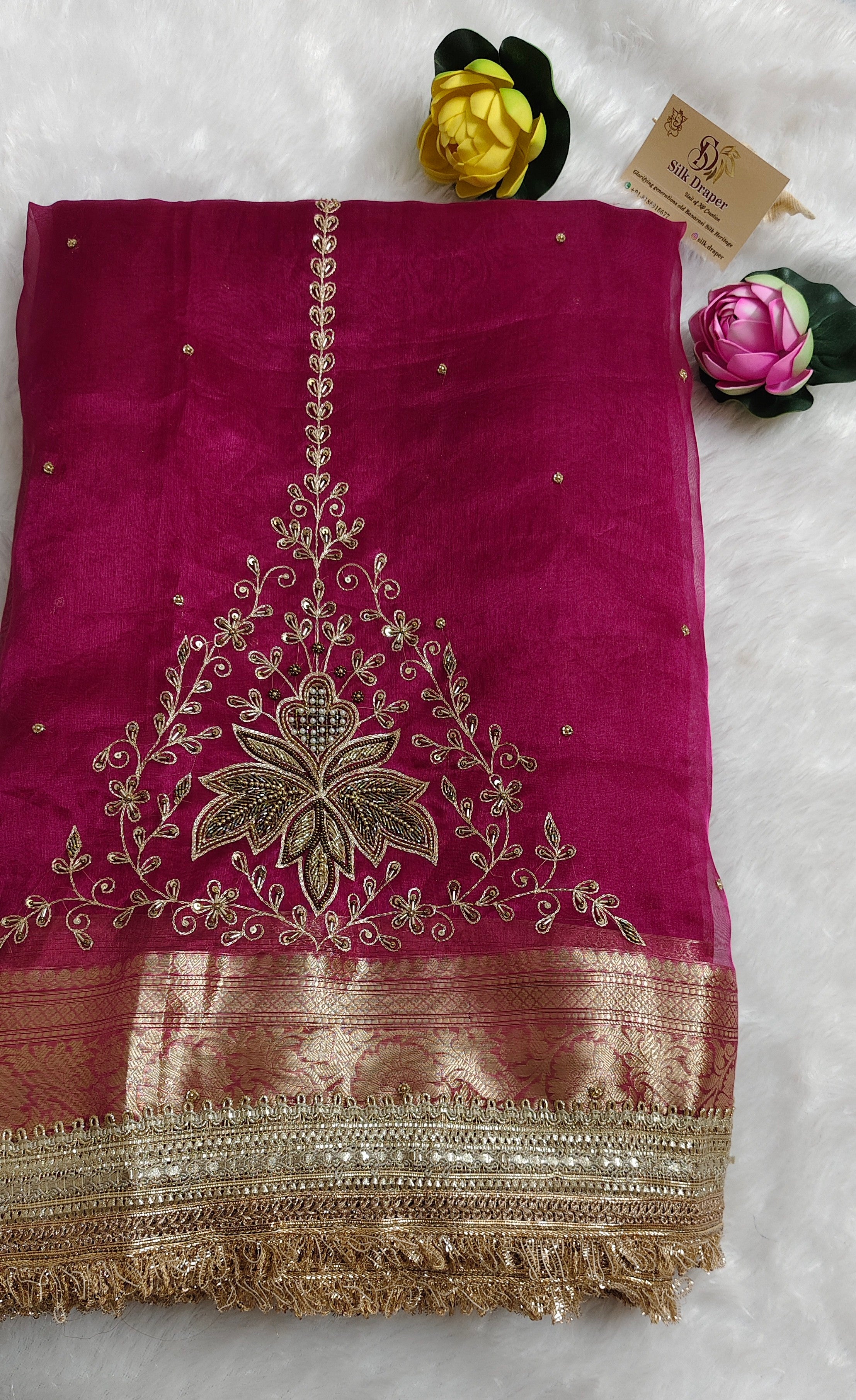Pure banarasi Maharani tissue silk saree with hand embroidery