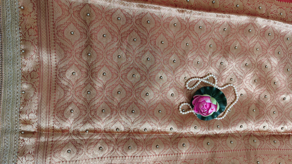 Pure tissue silk saree with hand embroidery - Royal red