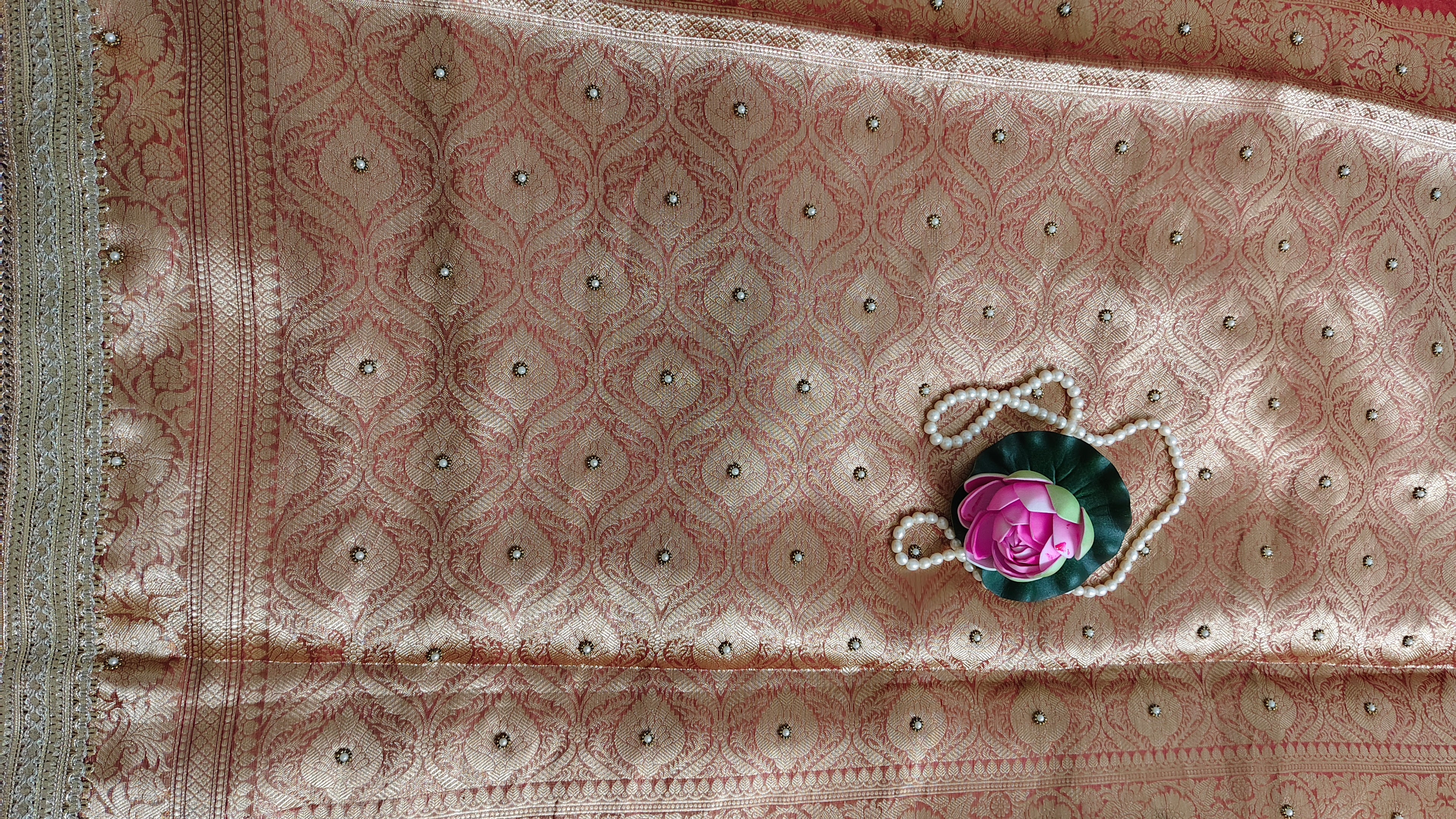 Pure tissue silk saree with hand embroidery - Royal red
