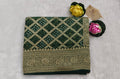 Pure banarasi khaddi Georgette bandhani bottle green colour saree