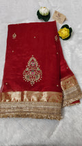 Pure tissue silk saree with hand embroidery - Royal Red