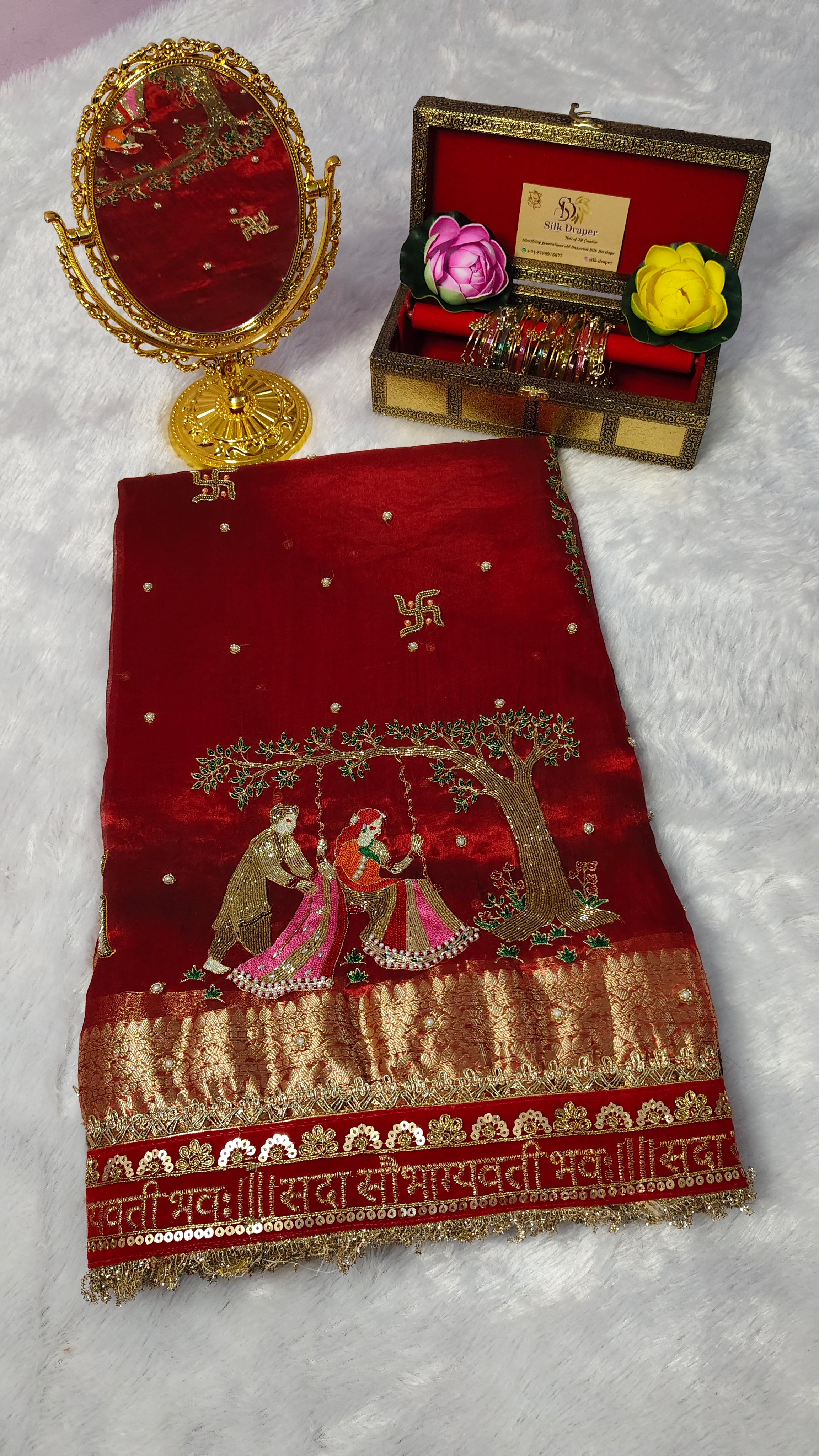 Teejh - Pure tissue silk hand embroidery saree