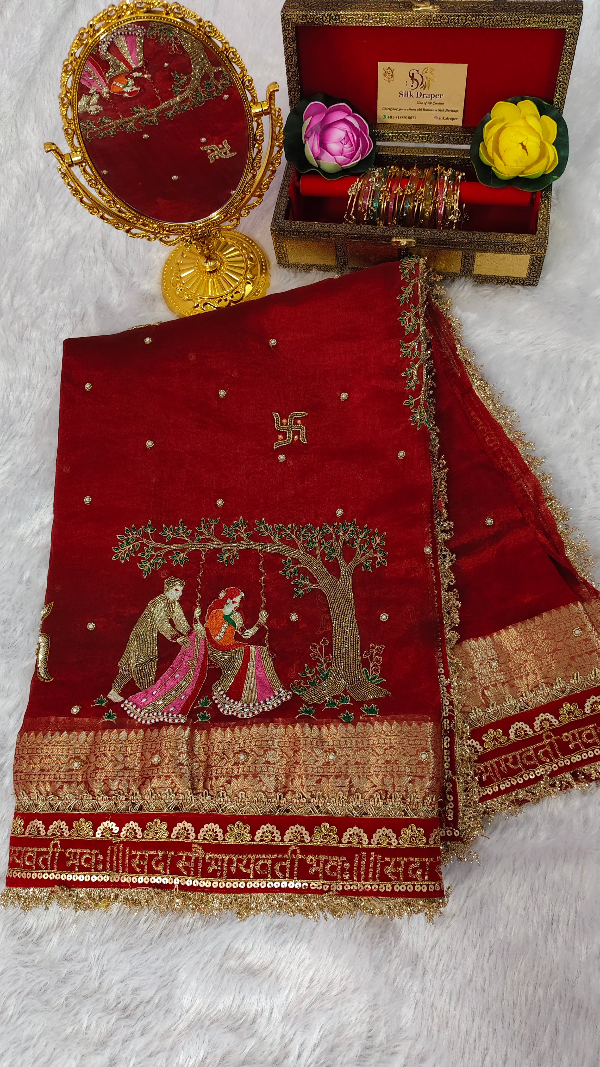 Teejh - Pure tissue silk hand embroidery saree