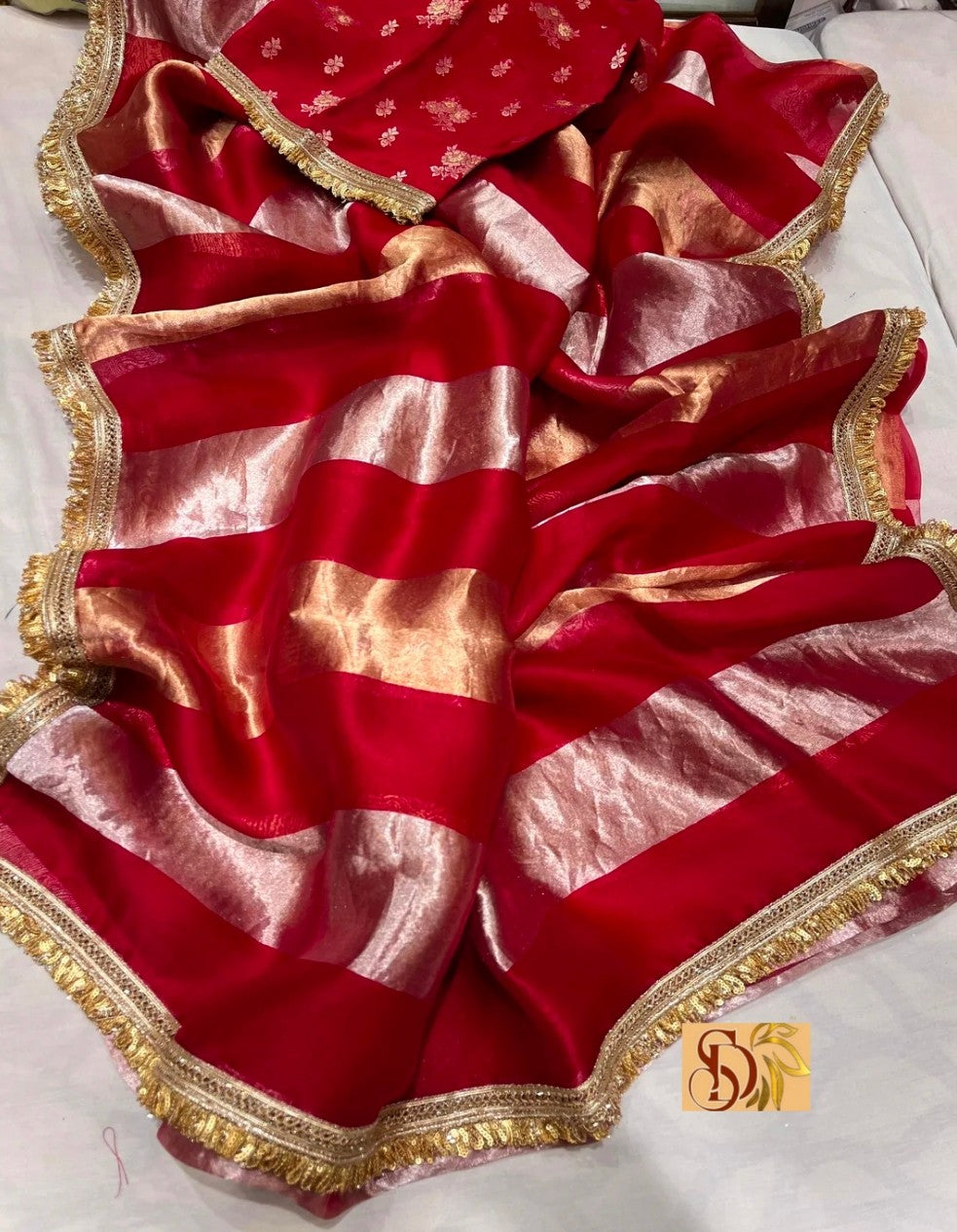 Pure organza strips tissue silk saree