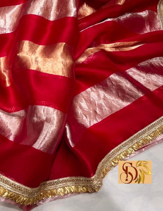 Pure organza strips tissue silk saree