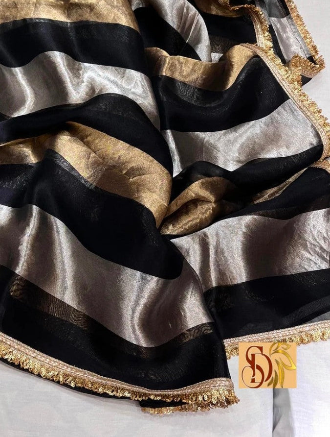 Pure organza strips tissue silk saree