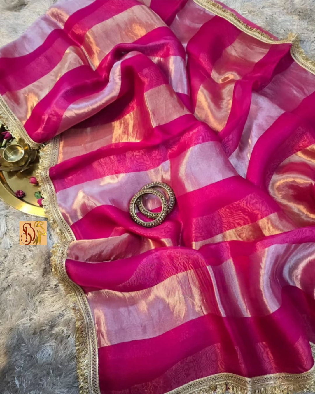 Pure organza strips tissue silk saree