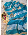 Pure organza strips tissue silk saree