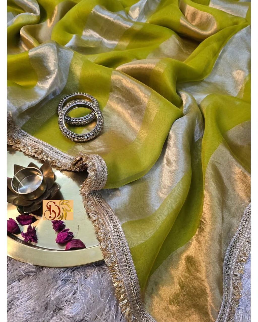 Pure organza strips tissue silk saree