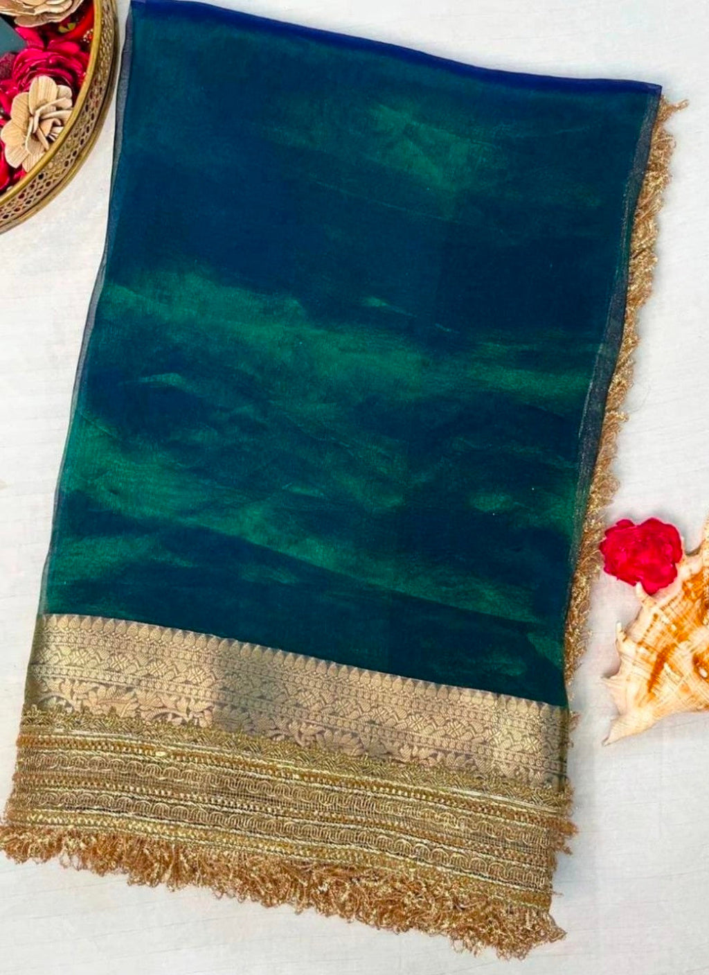 Maharani pure tissue silk saree with gotta patti lace