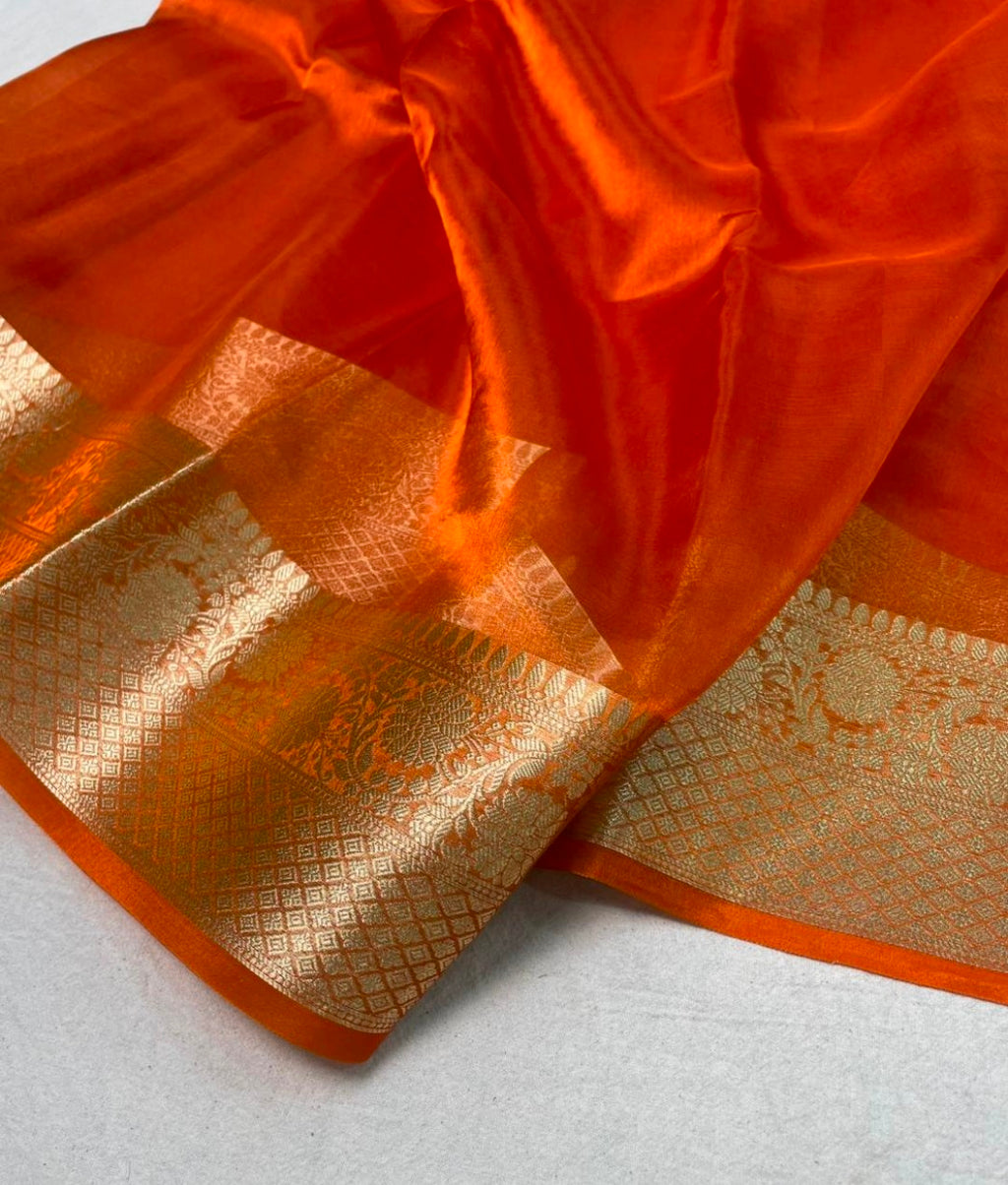 Rust orange Pure tissue silk saree