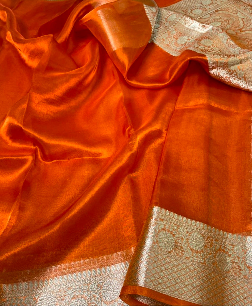 Rust orange Pure tissue silk saree