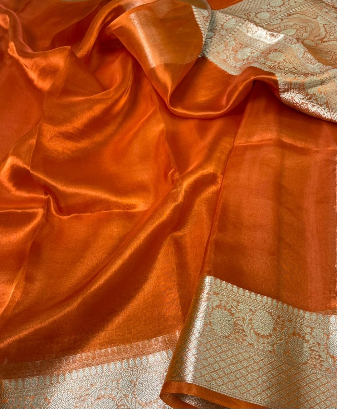 Rust orange Pure tissue silk saree