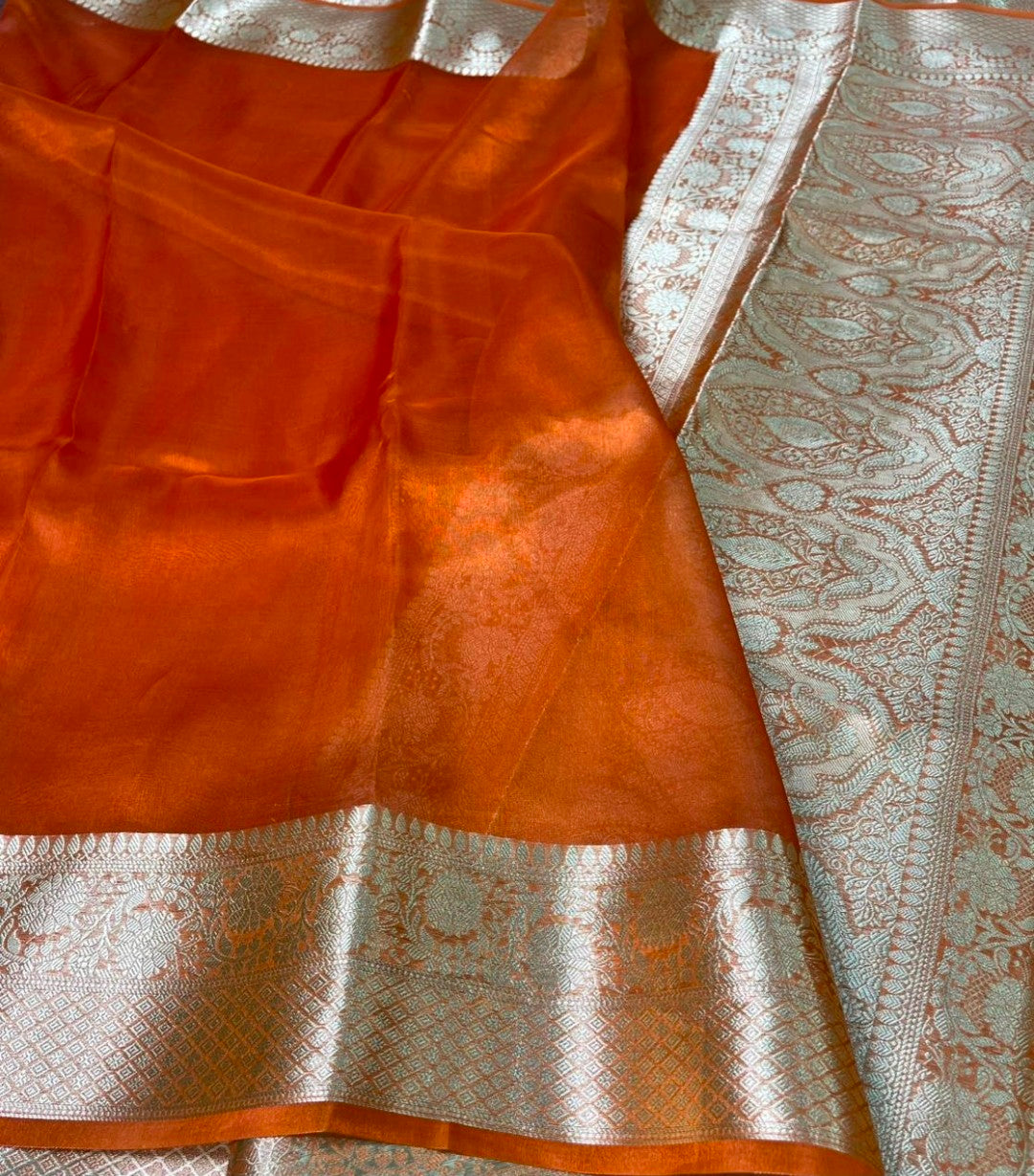 Rust orange Pure tissue silk saree