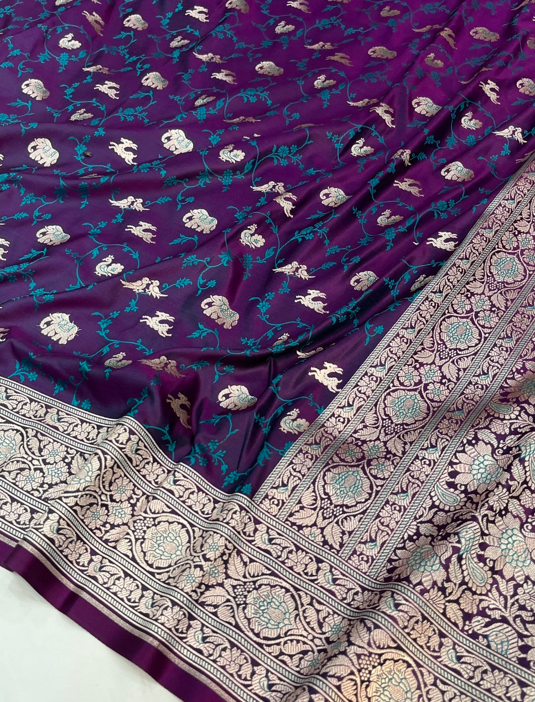 Banarasi mashru silk saree in shikargah pattern