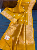 Banarasi pure kora silk handwoven Saree - Yellow colour