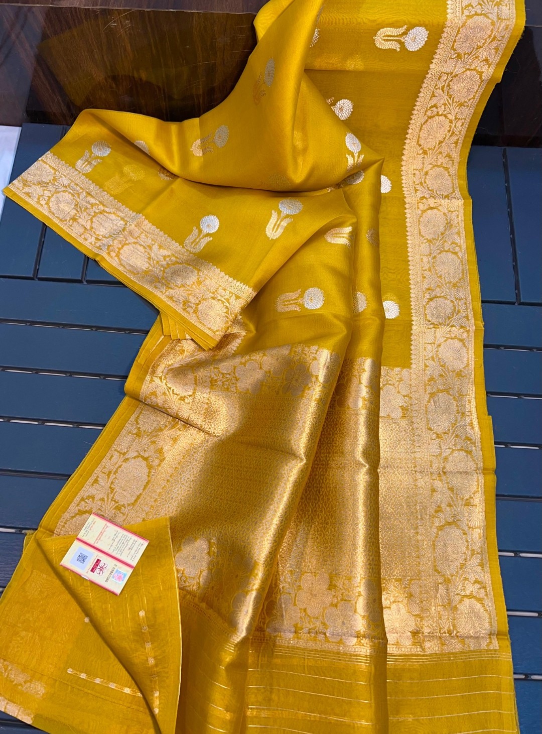 Banarasi pure kora silk handwoven Saree - Yellow colour