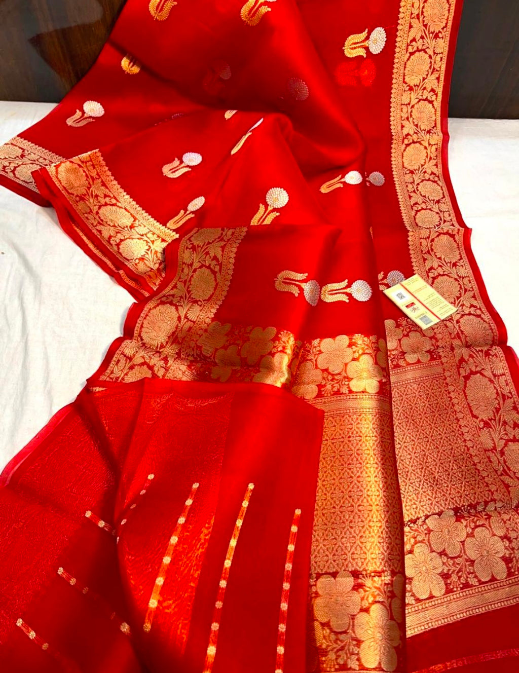 Banarasi Pure Kora silk handwoven Saree - royal red colour