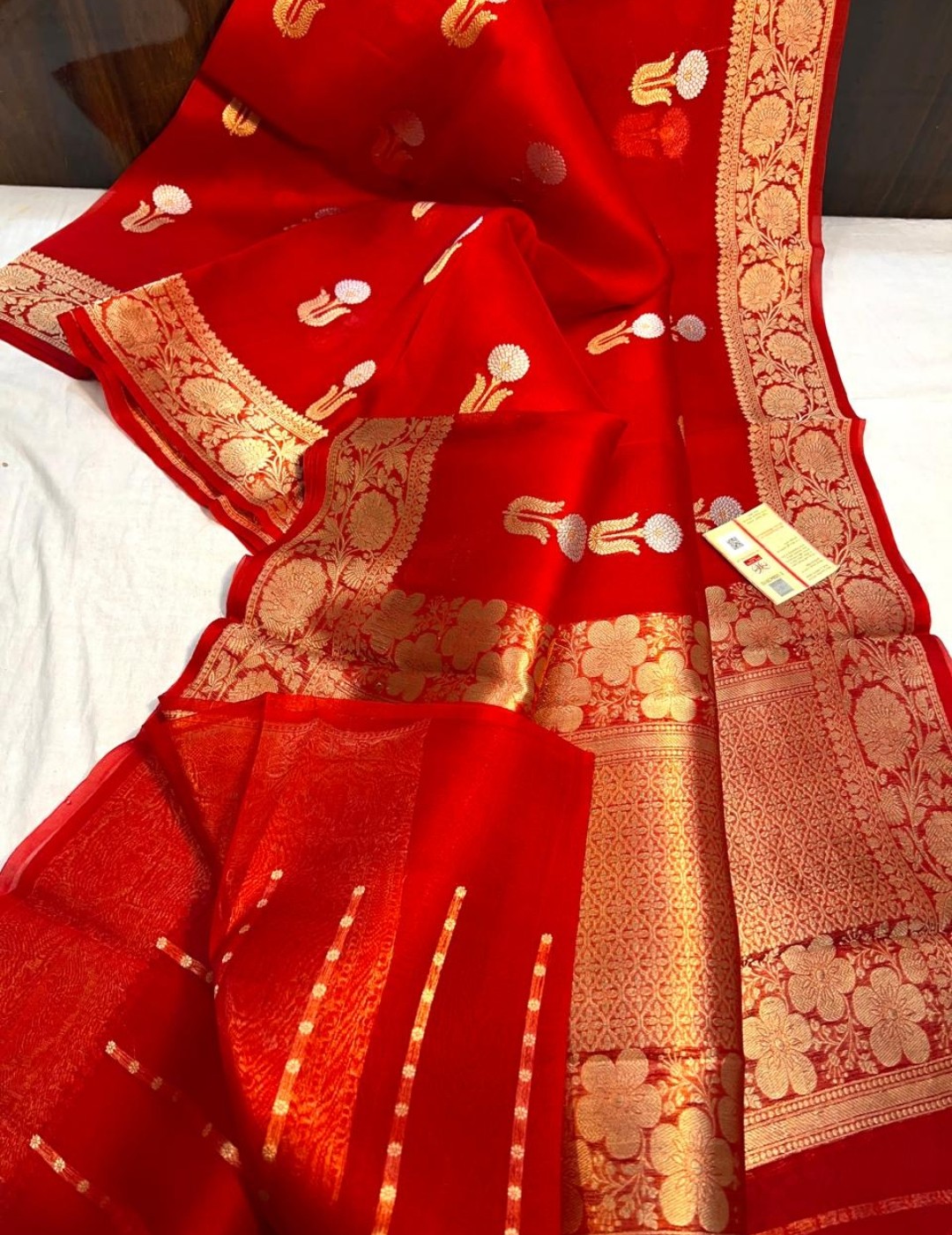 Banarasi Pure Kora silk handwoven Saree - royal red colour