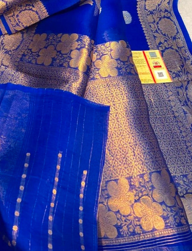 Banarasi pure kora silk handwoven Saree - royal blue colour