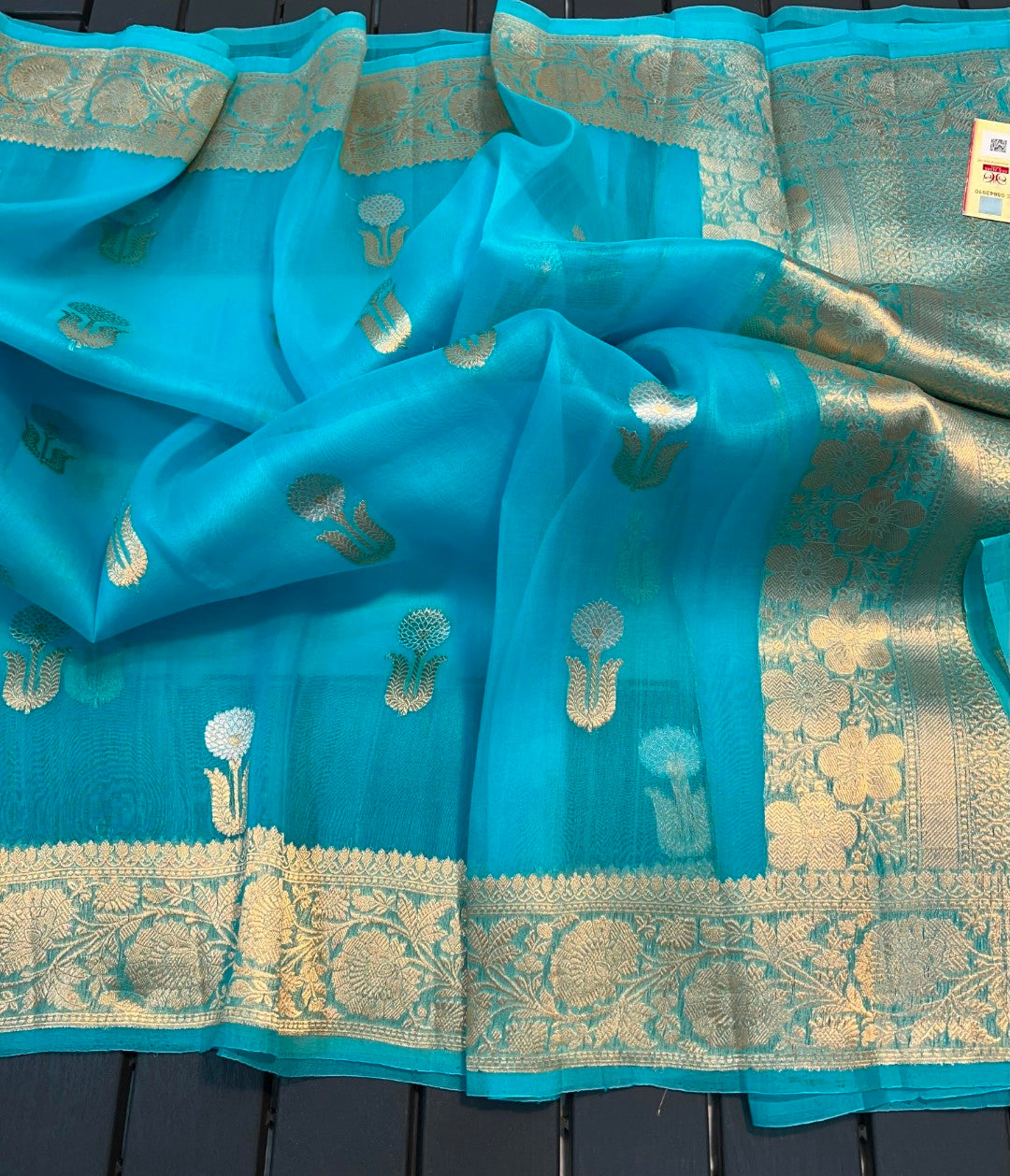 Banarasi pure kora silk handwoven Saree - sky blue colour