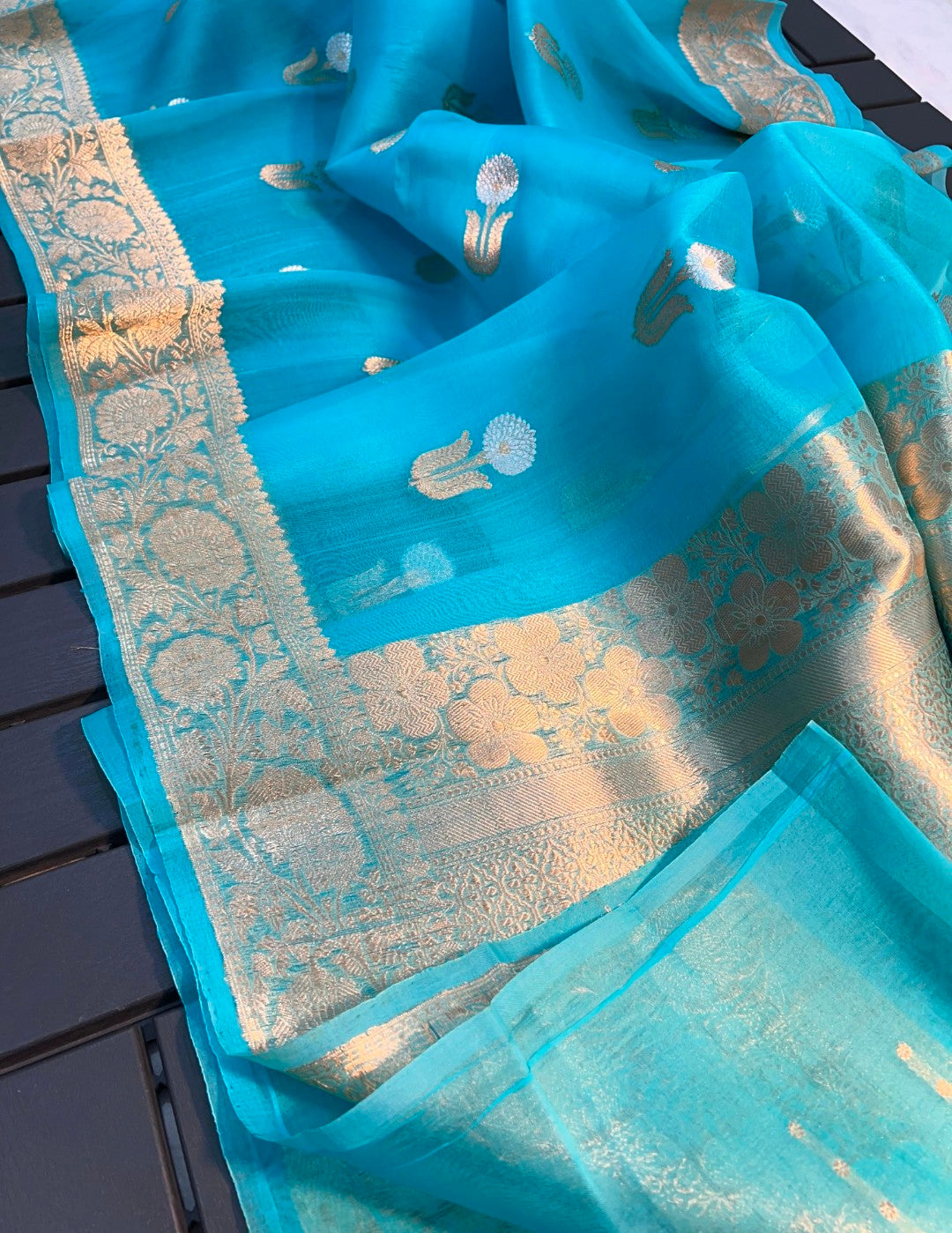 Banarasi pure kora silk handwoven Saree - sky blue colour