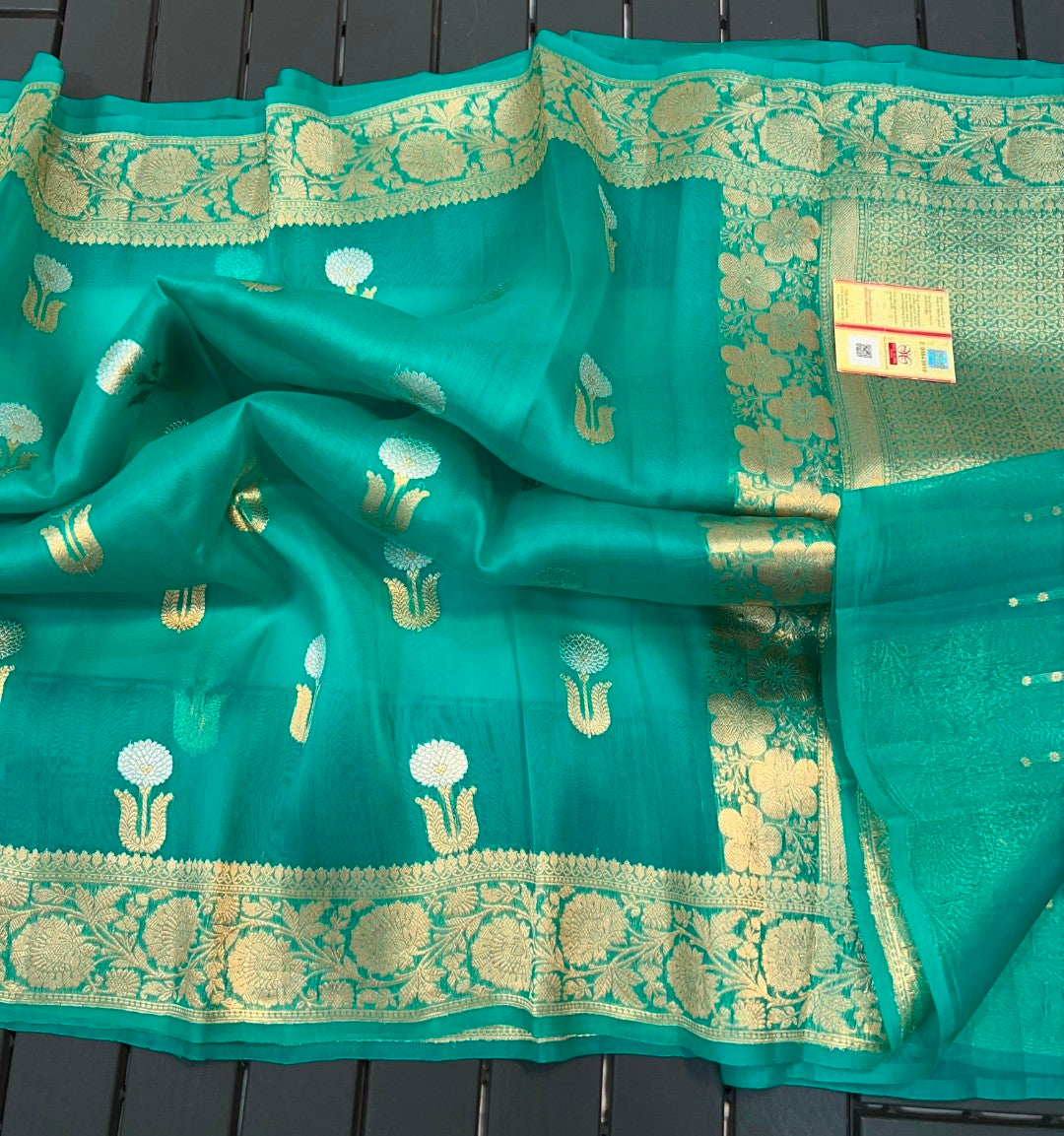 Banarasi pure Kora silk saree - aqua green colour