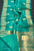 Banarasi pure Kora silk saree - aqua green colour