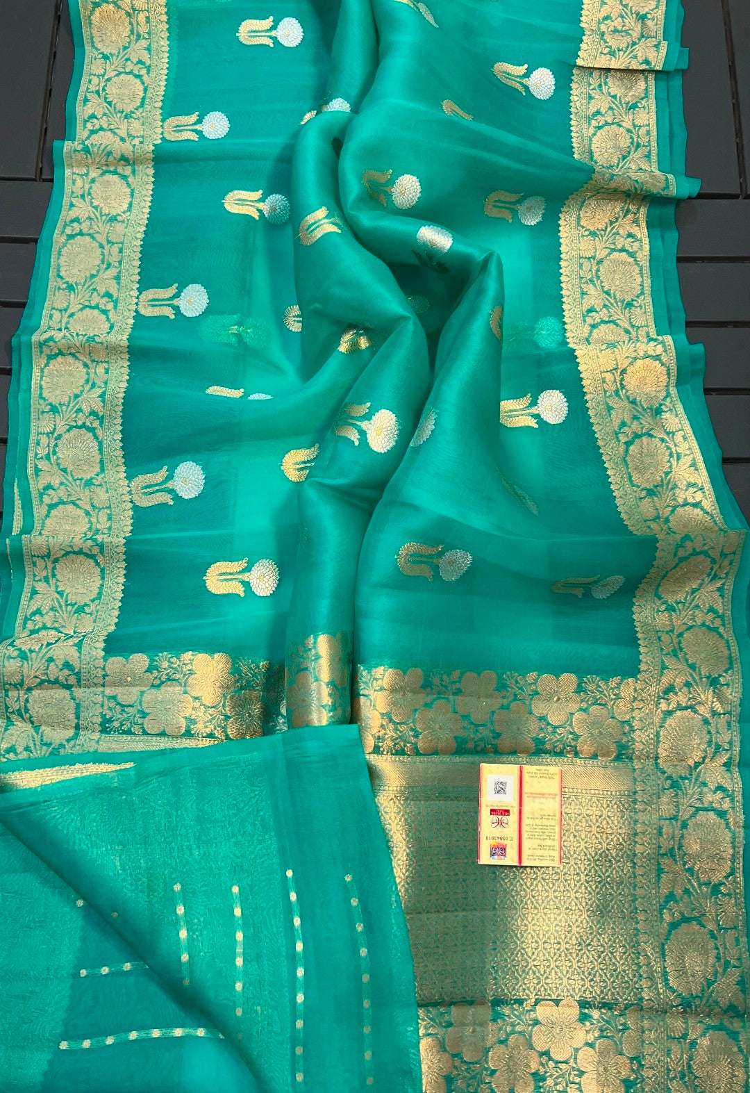 Banarasi pure Kora silk saree - aqua green colour