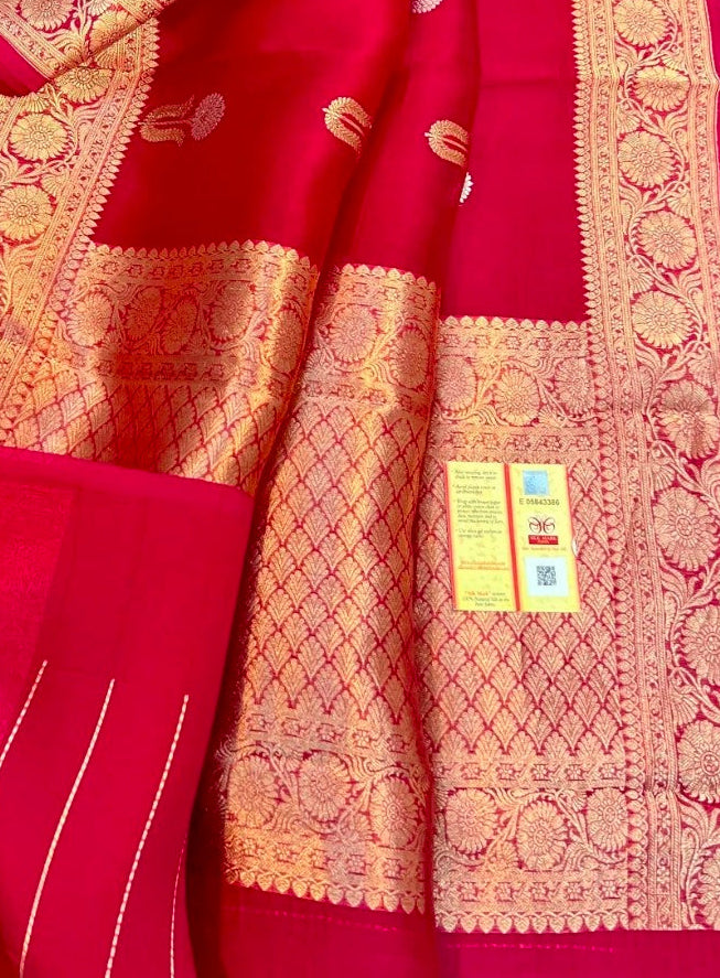 Banarasi pure kora silk handwoven Saree - Hot Pink colour