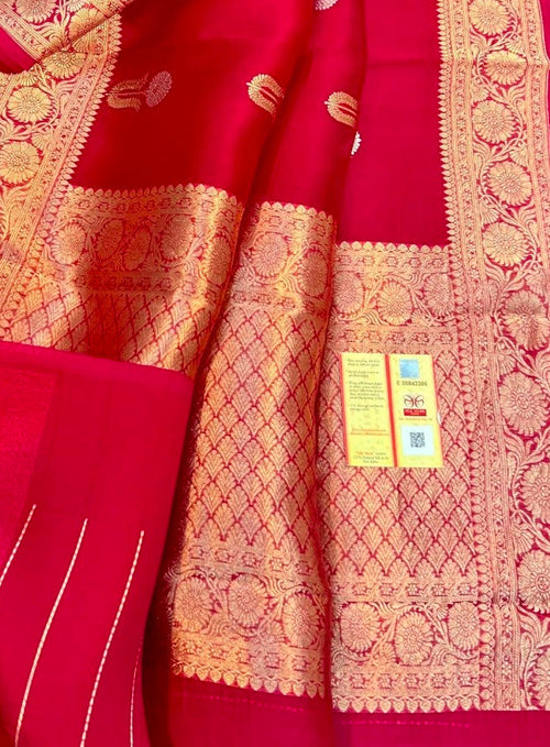 Banarasi pure kora silk handwoven Saree - Hot Pink colour