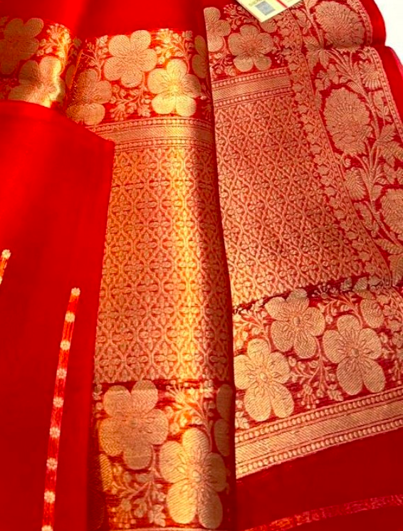 Banarasi Pure Kora silk handwoven Saree - royal red colour