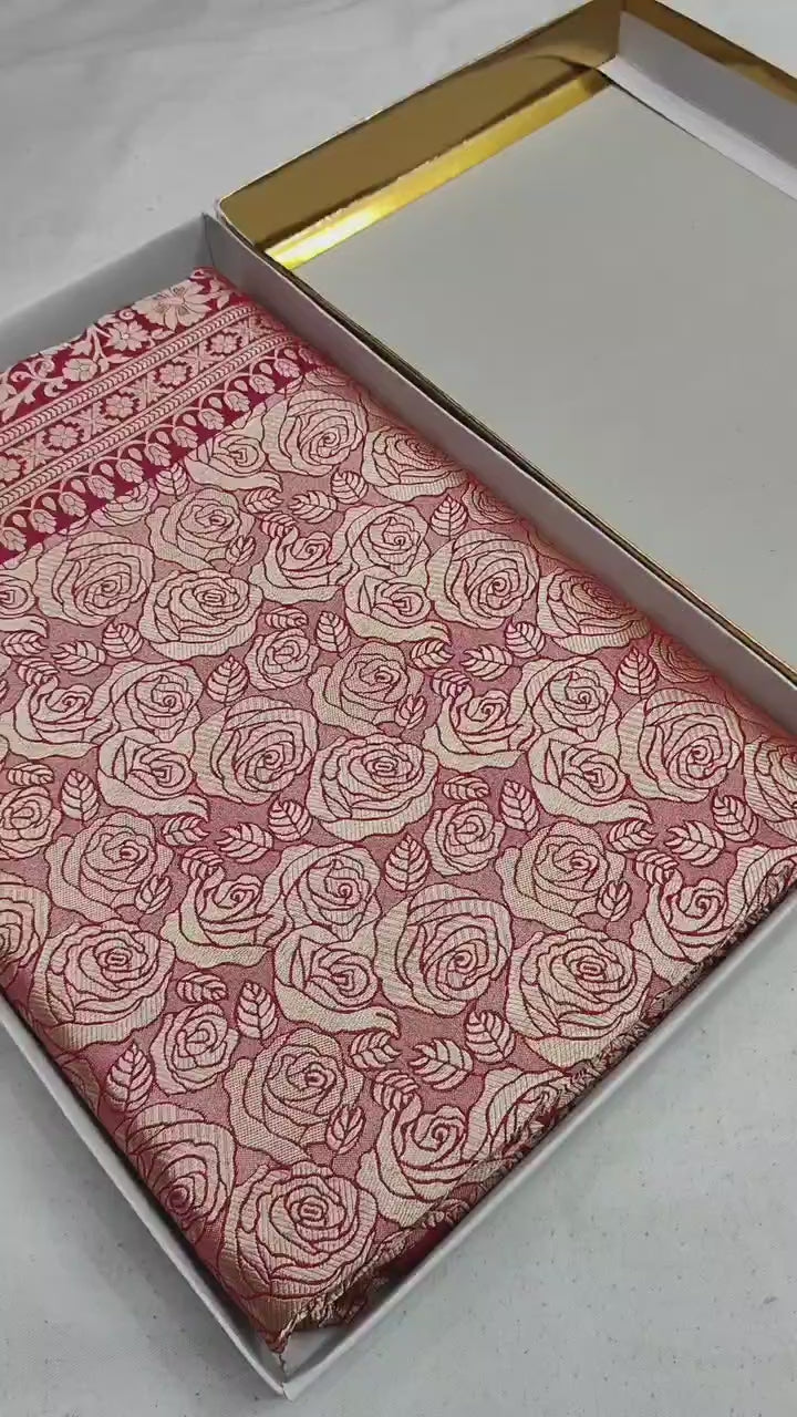 Banarasi handloom pure katan silk saree - Gulab